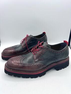 Lorenzi Men’s Shoes Brogue Wingtip Derby Lug Shoes - Brown Red ITALY IT 45 US 12